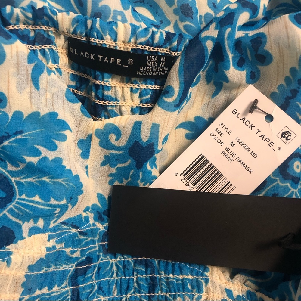 NWT Black Tape‎ Blue Damask Printed Leg Slit V-Neck Sundress Maxi Midi Dress - Picture 8 of 8